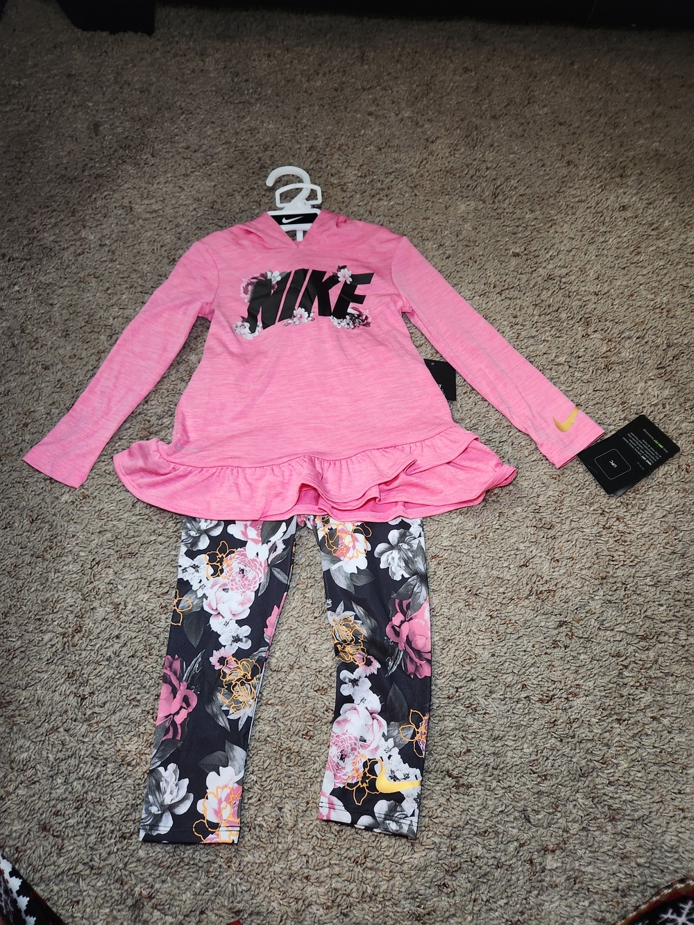 Nike Pink Floral Hoodie & Leggings Set For Girls Size 2T